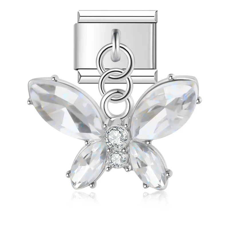The Marquise Crystal & Enamel Butterfly Dangle Charm in Silver