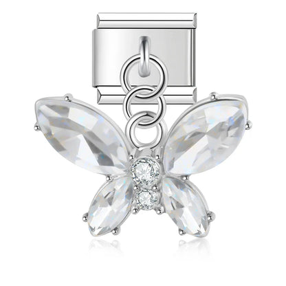The Marquise Crystal & Enamel Butterfly Dangle Charm in Silver