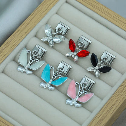The Marquise Crystal & Enamel Butterfly Dangle Charm in Silver