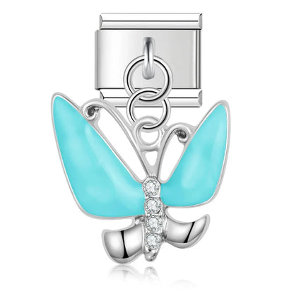 The Marquise Crystal & Enamel Butterfly Dangle Charm in Silver
