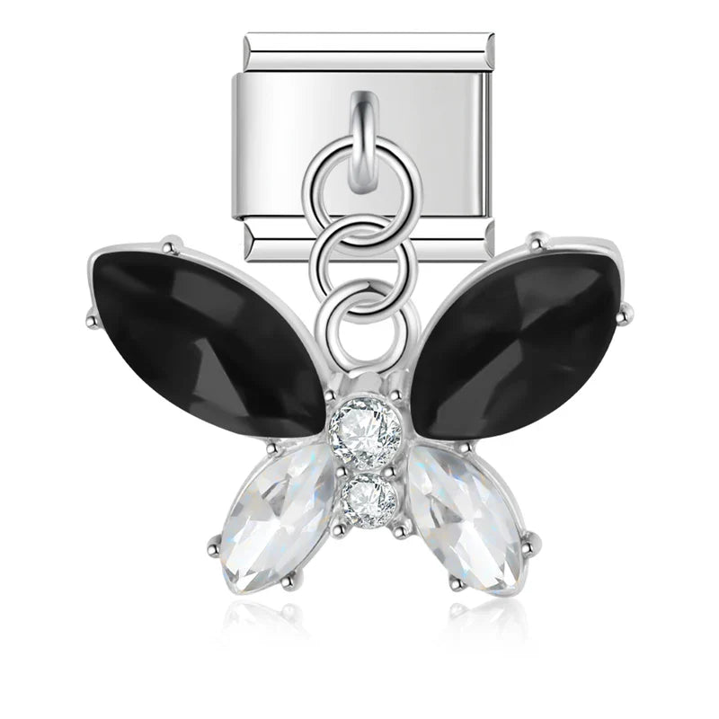 The Marquise Crystal & Enamel Butterfly Dangle Charm in Silver