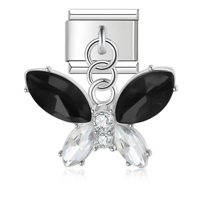 The Marquise Crystal & Enamel Butterfly Dangle Charm in Silver