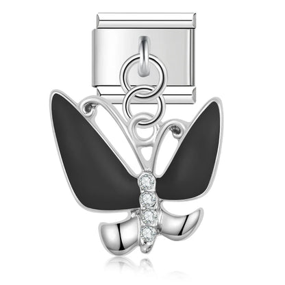 The Marquise Crystal & Enamel Butterfly Dangle Charm in Silver