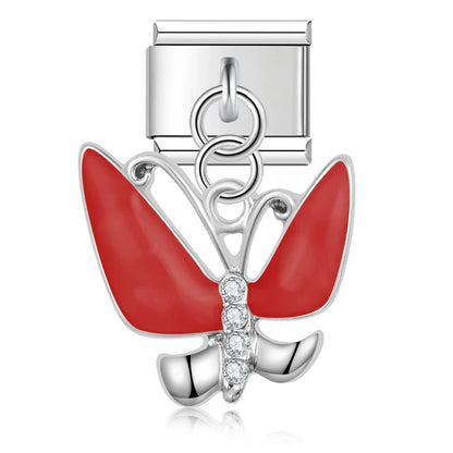 The Marquise Crystal & Enamel Butterfly Dangle Charm in Silver