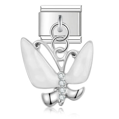 The Marquise Crystal & Enamel Butterfly Dangle Charm in Silver