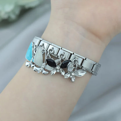 The Marquise Crystal & Enamel Butterfly Dangle Charm in Silver