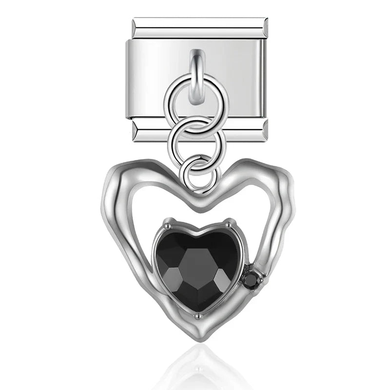 Heart Moon Cat Star Charm Italian silver