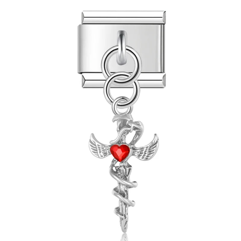 Heart Moon Cat Star Charm Italian silver