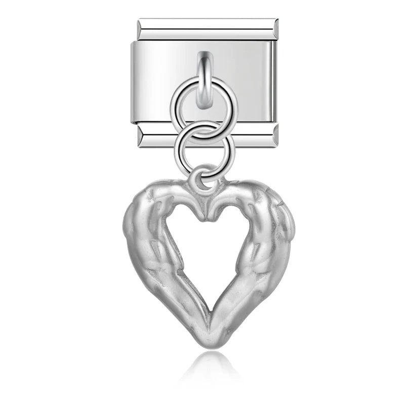 Heart Square Palm silver charms