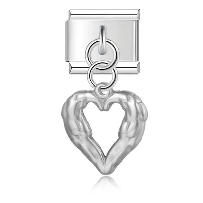 Heart Square Palm silver charms