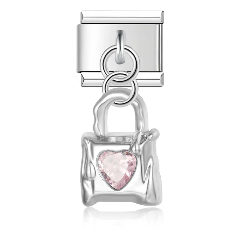 Lock with gemstone silver&gold charms