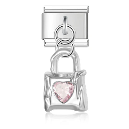 The Lock with Gemstone Dangle Charm in Silver & Gold