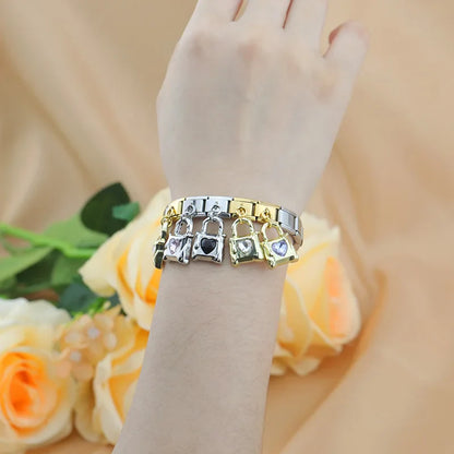 The Lock with Gemstone Dangle Charm in Silver & Gold