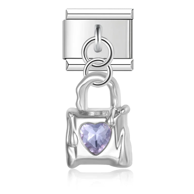 Lock with gemstone silver&gold charms