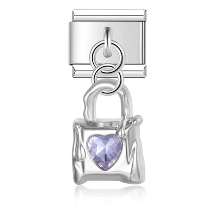 The Lock with Gemstone Dangle Charm in Silver & Gold