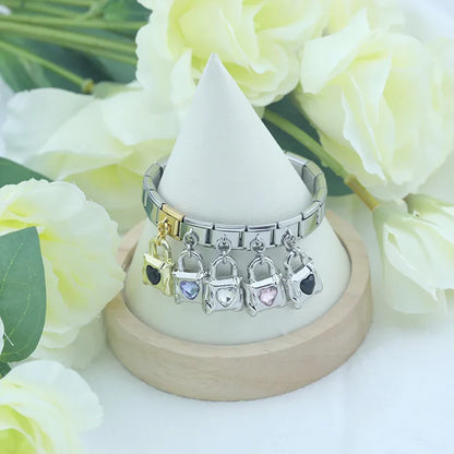 The Lock with Gemstone Dangle Charm in Silver & Gold