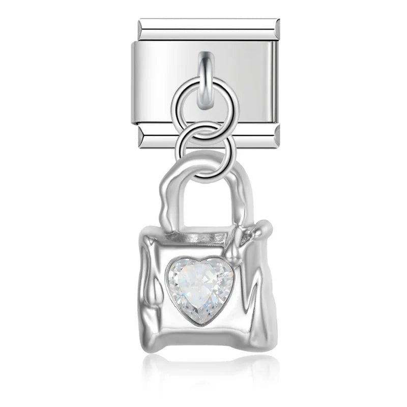 Lock with gemstone silver&gold charms