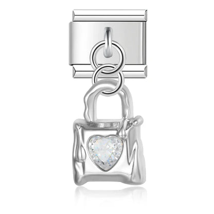 The Lock with Gemstone Dangle Charm in Silver & Gold