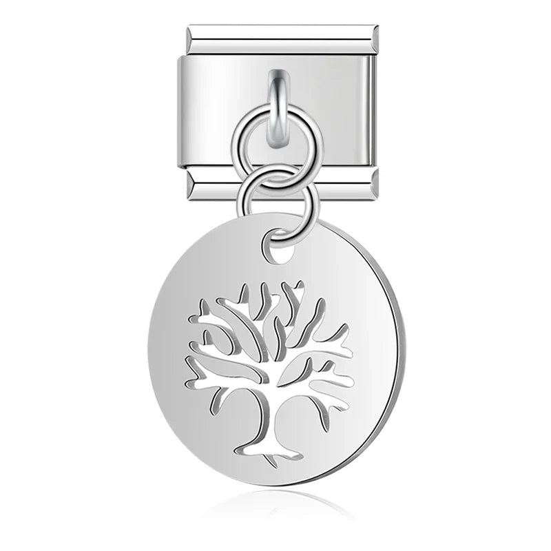 The Cutout Disc & Shell Dangle Charm in Silver
