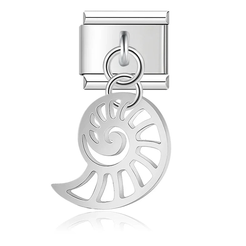 The Cutout Disc & Shell Dangle Charm in Silver