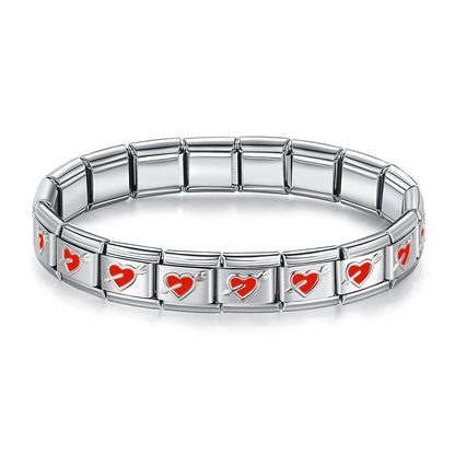 Silver & Red Italian Charm Bracelet — Star, Evil Eye & Circle Enamel Design