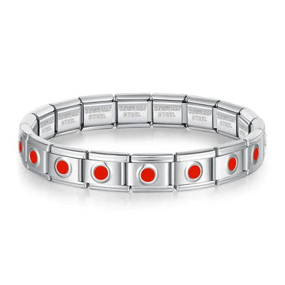 Silver & Red Italian Charm Bracelet — Star, Evil Eye & Circle Enamel Design