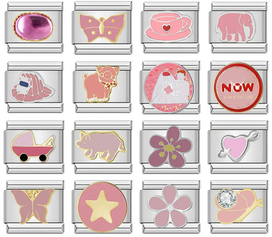 Pink Flower Butterfly Italian Charms ZH009