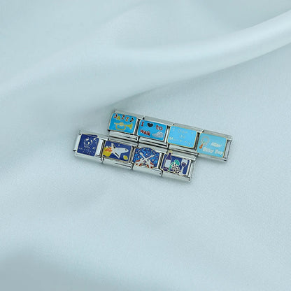 Blue Themed Italian Charms — Ocean, Sky & Navy Enamel Bracelet Links Collection