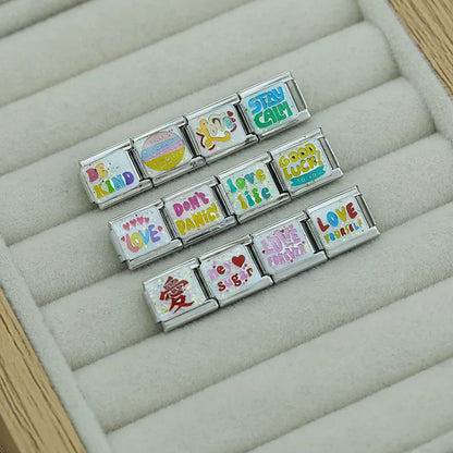 Sparkling Self-Love & Daily Positivity Italian Charms — CZ, Affirmation & Glitter Bracelet Links
