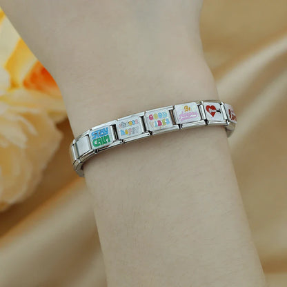 Sparkling Self-Love & Daily Positivity Italian Charms — CZ, Affirmation & Glitter Bracelet Links