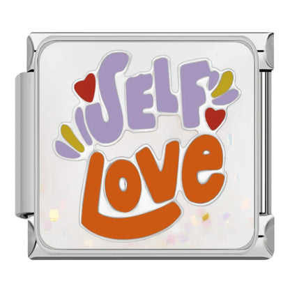 Sparkling Self-Love & Daily Positivity Italian Charms — CZ, Affirmation & Glitter Bracelet Links