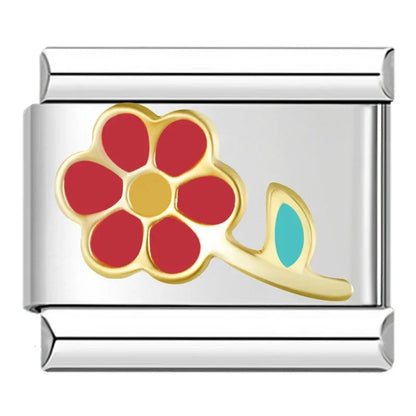 Silver Flower Italian Charms — Daisy, Rose, Blossom & Botanical Bracelet Links