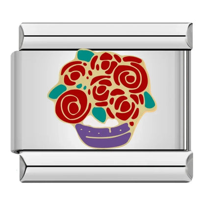 Silver Flower Italian Charms — Daisy, Rose, Blossom & Botanical Bracelet Links