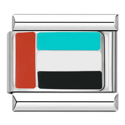 World Flag Italian Charms — Silver Border National Flag Bracelet Links