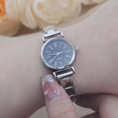 Roman Numeral Italian Charm Watch — Classic White & Black Dial with Modular 9mm Charm Band