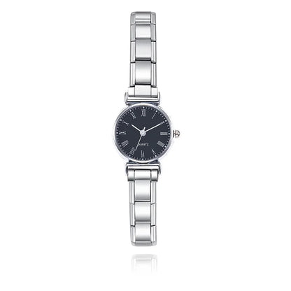 Roman Numeral Italian Charm Watch — Classic White & Black Dial with Modular 9mm Charm Band