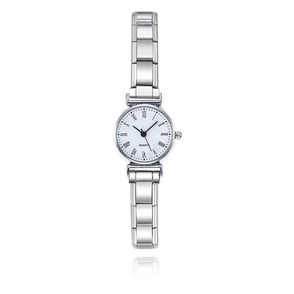 Roman Numeral Italian Charm Watch — Classic White & Black Dial with Modular 9mm Charm Band