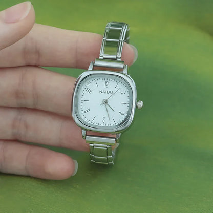 Elegant Soft Square Watch with Numbered Dial — Customisable Italian Charm Watch Bracelet