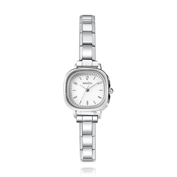 Elegant Soft Square Watch with Numbered Dial — Customisable Italian Charm Watch Bracelet