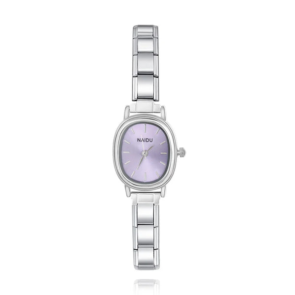 Sleek Oval Watch with Pastel Face Options — Soft Colour Italian Charm Watch Bracelet