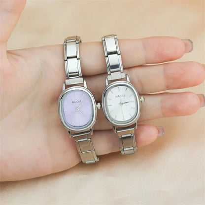Sleek Oval Watch with Pastel Face Options — Soft Colour Italian Charm Watch Bracelet