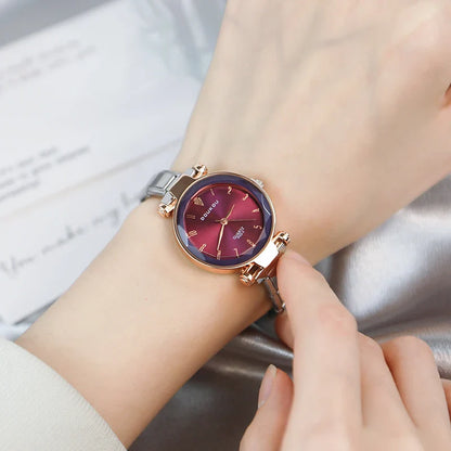 Round Rose Gold & Silver Watch with Starry Face Dial — Celestial Italian Charm Watch Bracelet