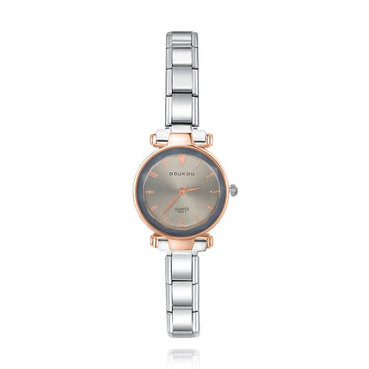 Round Rose Gold & Silver Watch with Starry Face Dial — Celestial Italian Charm Watch Bracelet