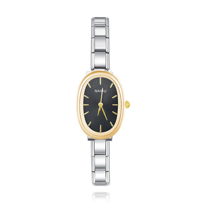 Sleek Oval Watch with Simple Lines — Modern Minimalist Italian Charm Watch Bracelet