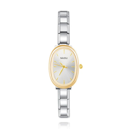 Sleek Oval Watch with Simple Lines — Modern Minimalist Italian Charm Watch Bracelet