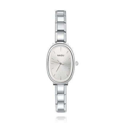 Sleek Oval Watch with Simple Lines — Modern Minimalist Italian Charm Watch Bracelet