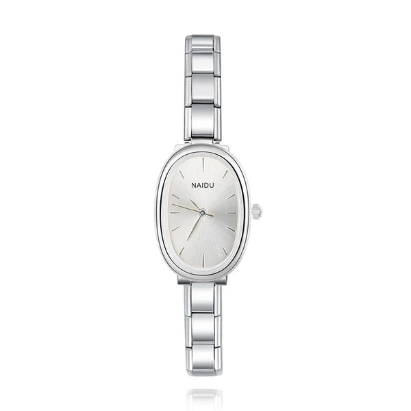 Sleek Oval Watch with Simple Lines — Modern Minimalist Italian Charm Watch Bracelet