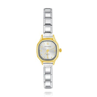 Small Two-Tone Gold & Silver Octagon Watch — Geometric Italian Charm Watch Bracelet