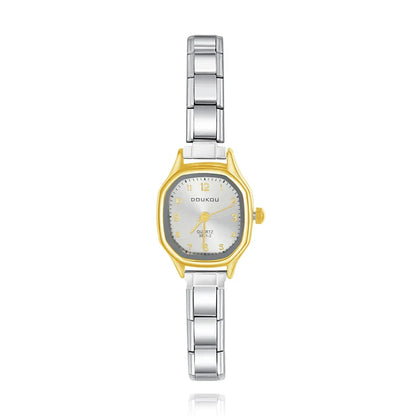 Small Two-Tone Gold & Silver Octagon Watch — Geometric Italian Charm Watch Bracelet