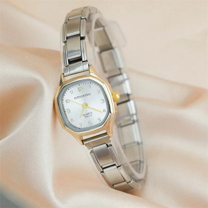 Small Two-Tone Gold & Silver Octagon Watch — Geometric Italian Charm Watch Bracelet